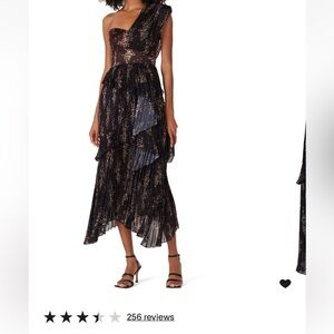 AMUR One-Shoulder Floral Dress in Black and Gold